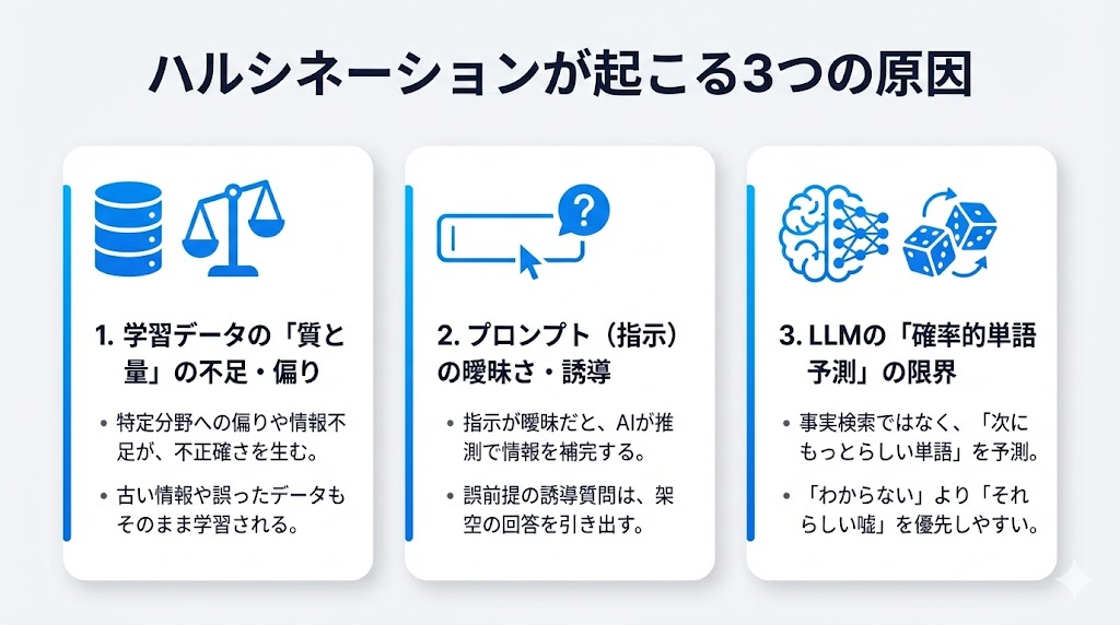 ハルシネーションが起こる3つの原因