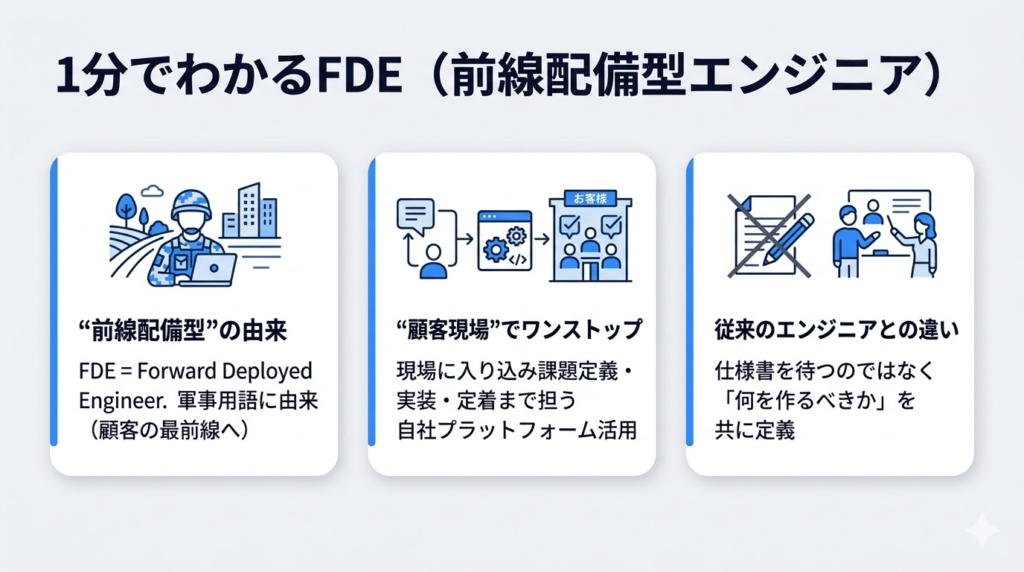 FDEとは「顧客現場で課題定義から実装・定着まで担うエンジニア」