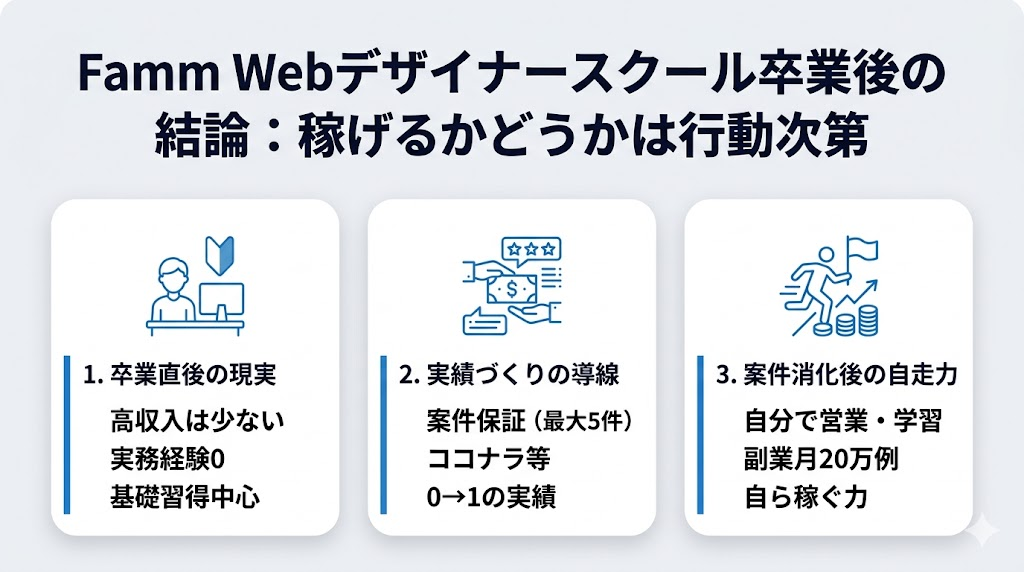 Famm Webデザイナースクール卒業後の結論：稼げるかどうかは行動次第