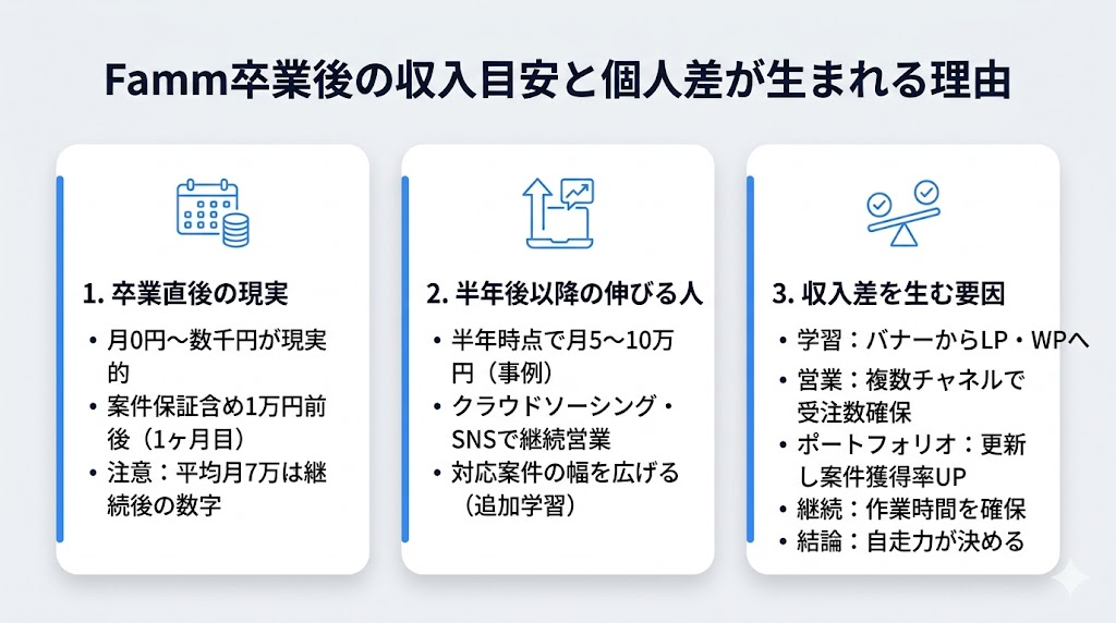 Famm Webデザイナースクール卒業後の収入目安と個人差が生まれる理由