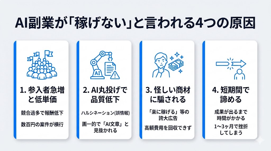 AI副業が稼げないと言われる4つの原因