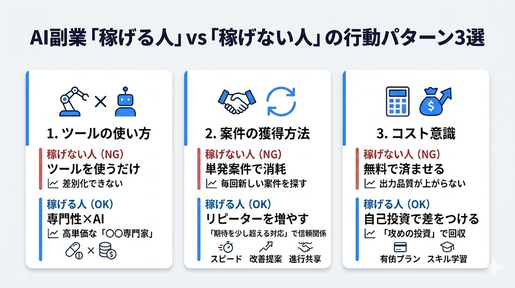 AI副業で稼げる人と稼げない人のリアルな行動の違い