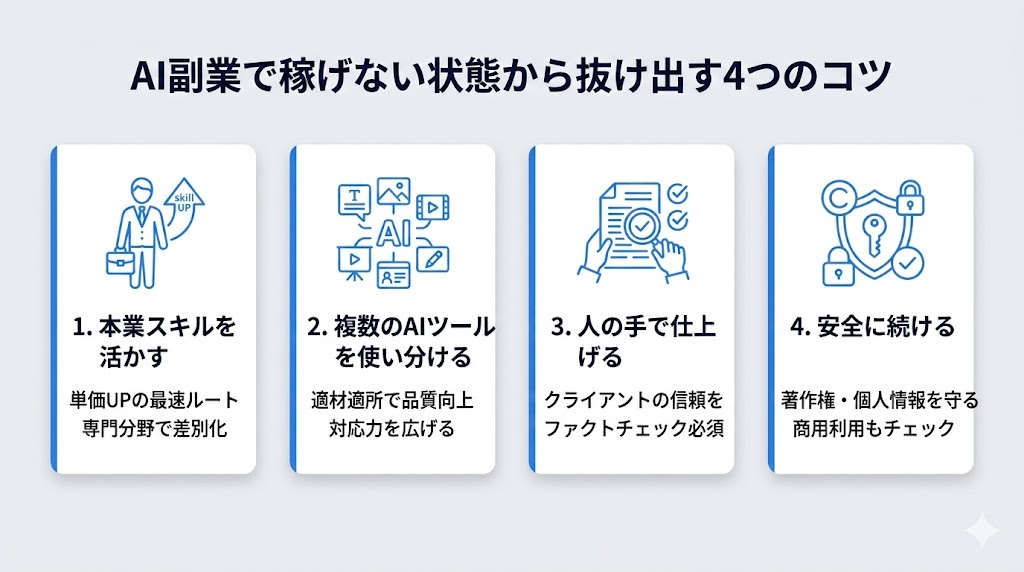 AI副業で稼げない状態から抜け出す4つのコツ