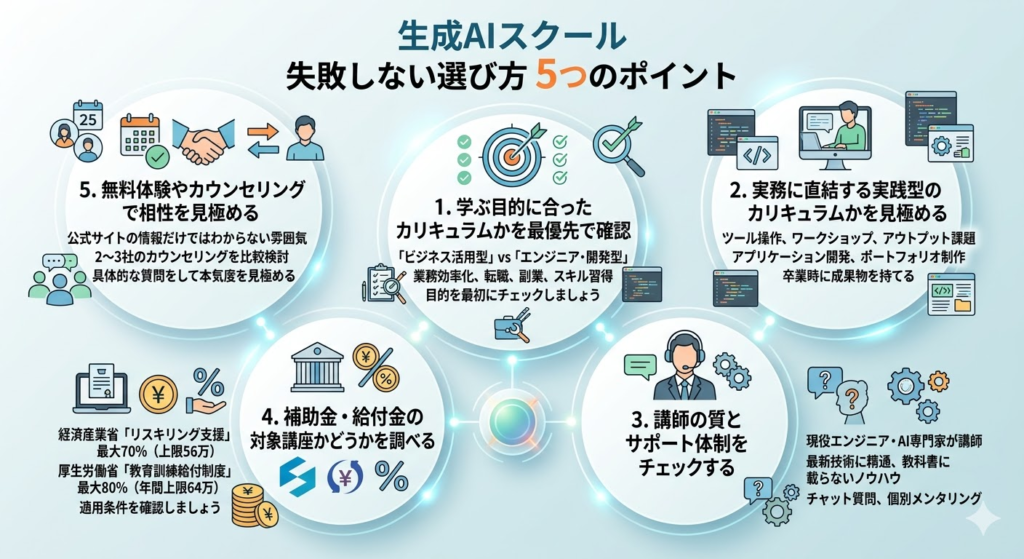 生成AIスクールで未経験者が失敗しない選び方5つのポイント