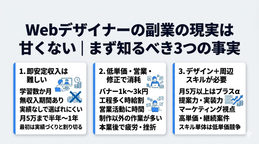 Webデザイナーの副業の現実は甘くない|まず知るべき3つの事実