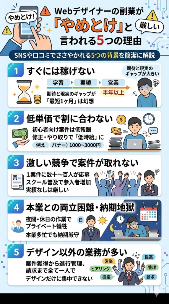 Webデザイナーの副業が「やめとけ」と言われる5つの理由