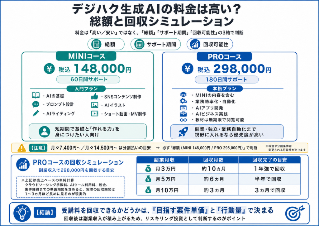 デジハク生成AIの料金は高い？総額と回収シミュレーション