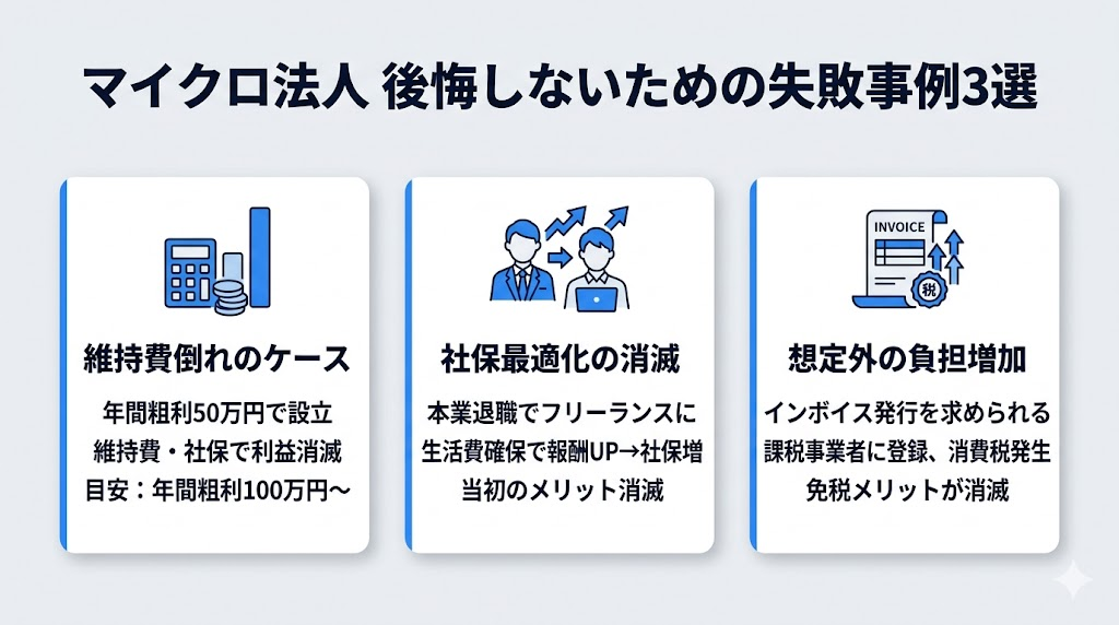 マイクロ法人の後悔につながる典型的な失敗事例