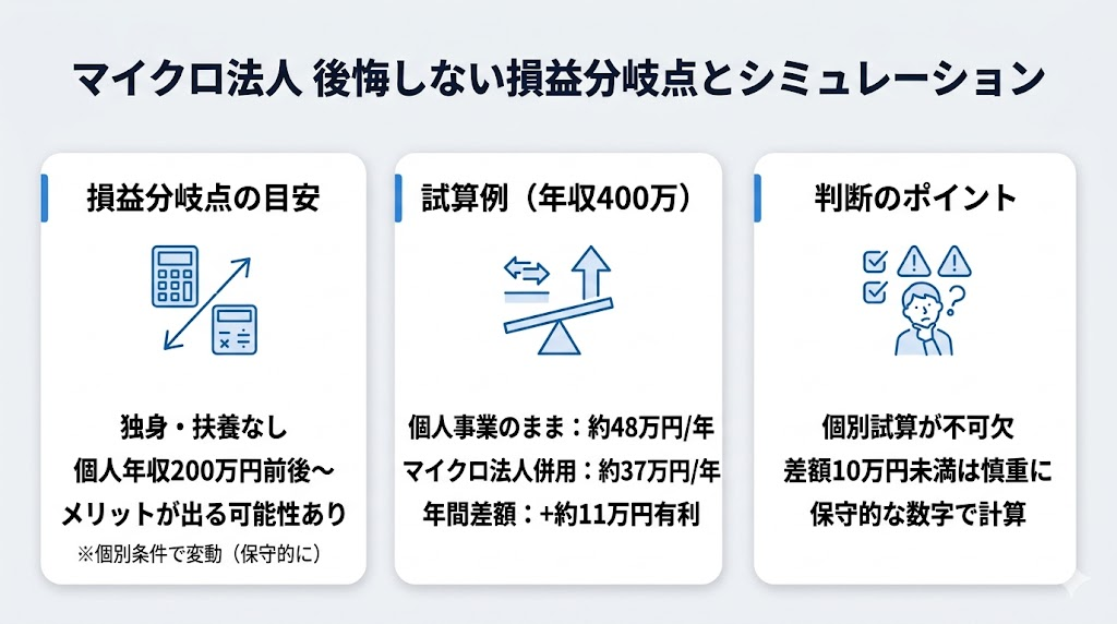 マイクロ法人の後悔を避ける損益分岐点と年収の目安