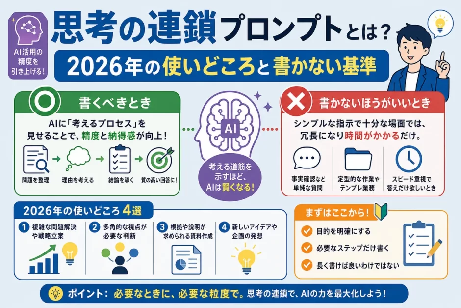 思考の連鎖プロンプトとは？2026年の使いどころと書かない基準