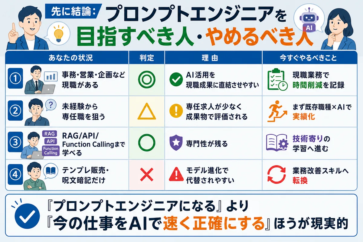 先に結論:プロンプトエンジニアを目指すべき人・やめるべき人