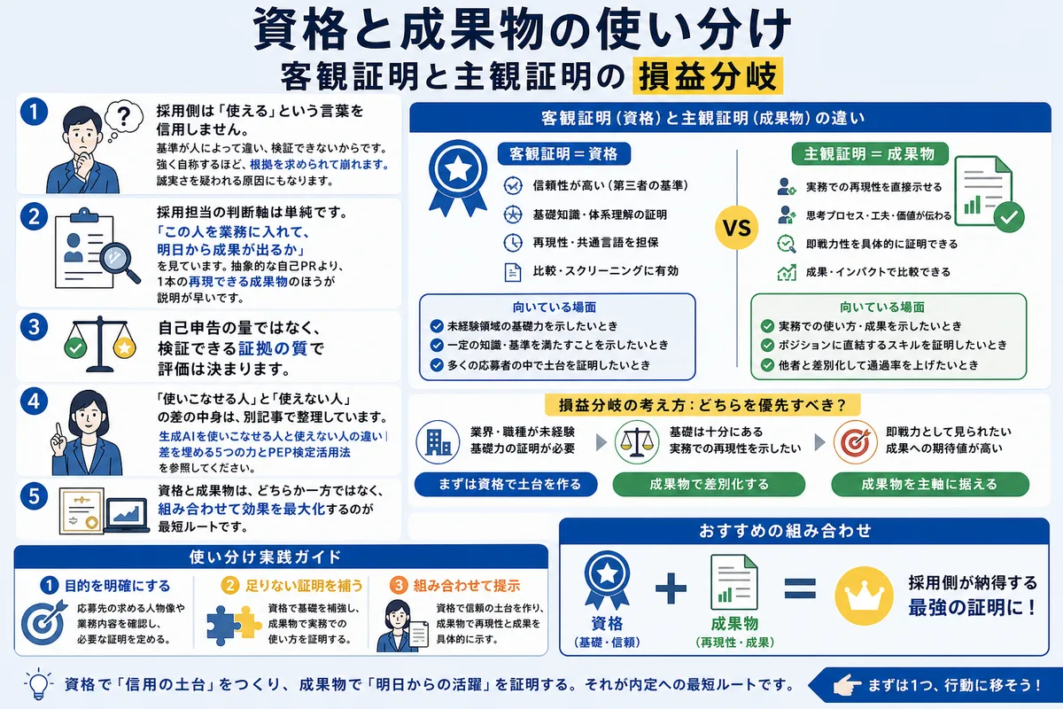 資格と成果物の使い分け|客観証明と主観証明の損益分岐