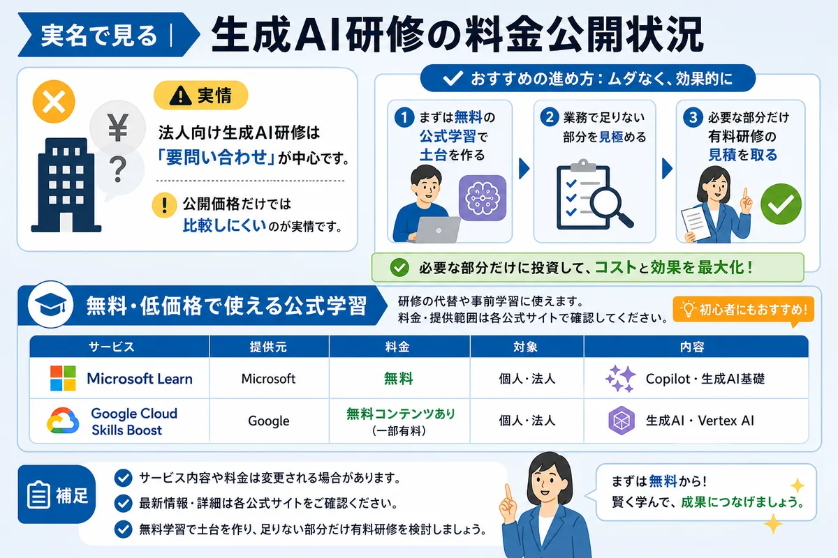 実名で見る|生成AI研修の料金公開状況