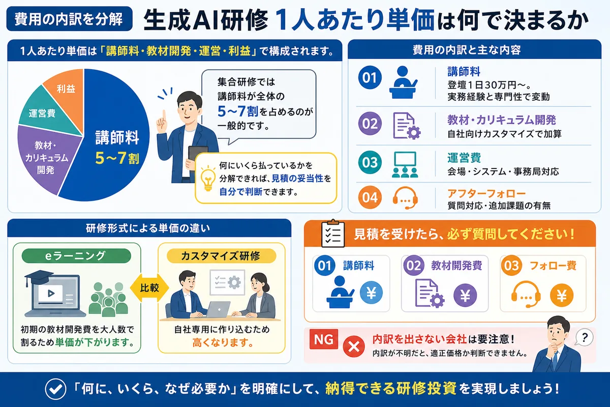 費用の内訳を分解|生成AI研修 1人あたり単価は何で決まるか