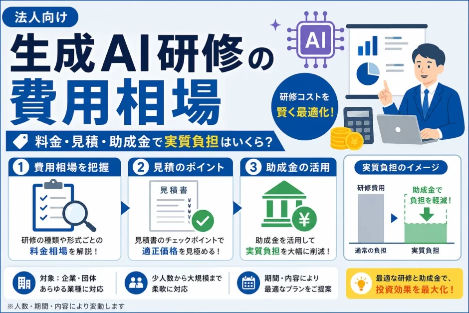 生成AI研修の費用相場｜法人向け料金・見積・助成金で実質負担はいくら