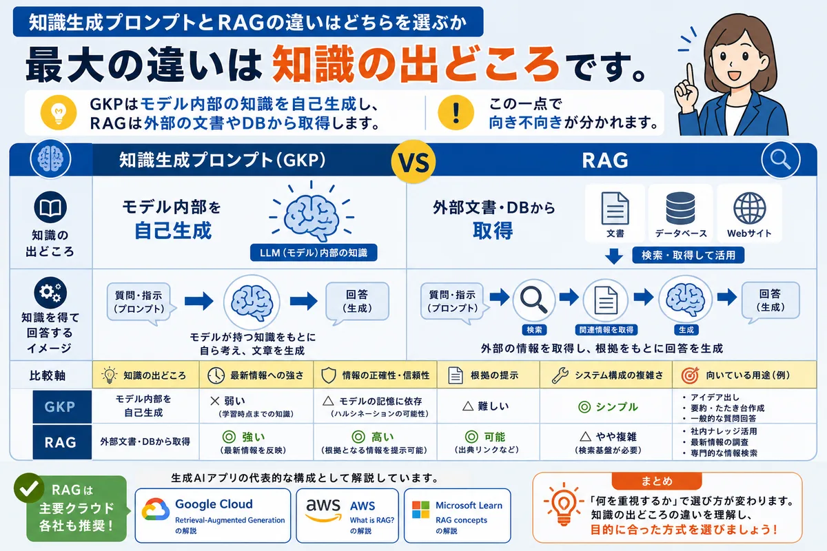 知識生成プロンプトとRAGの違いはどちらを選ぶか