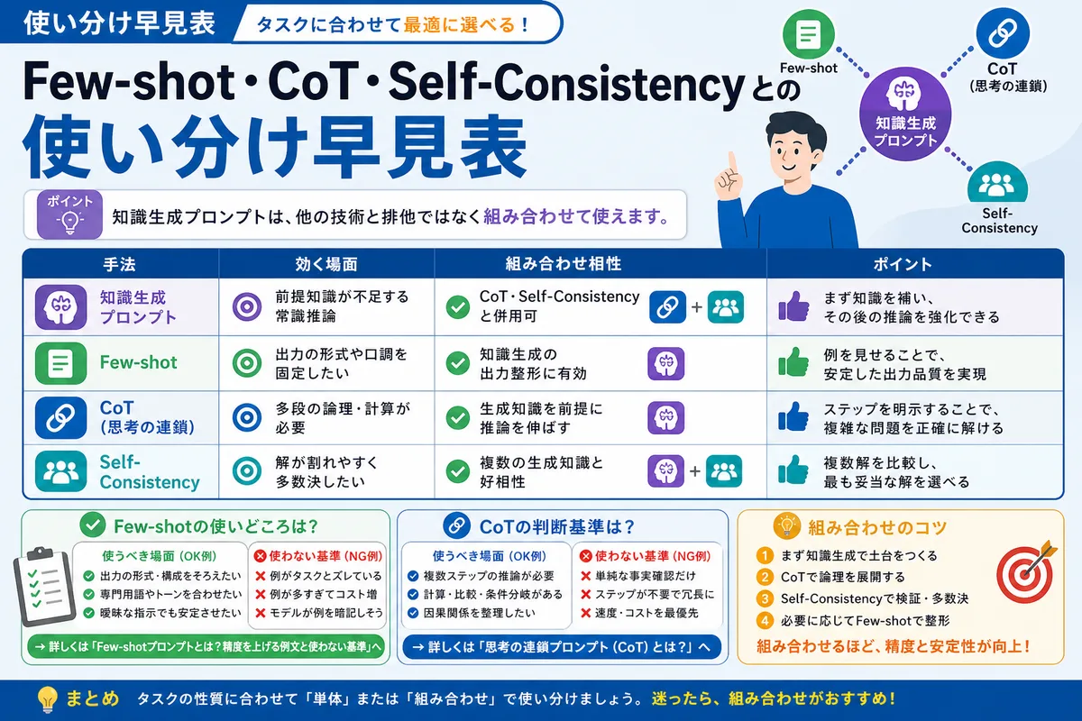 Few-shot・CoT・Self-Consistencyとの使い分け早見表