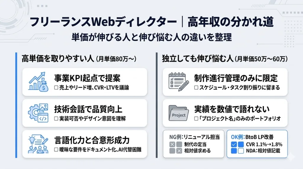 Webディレクターがフリーランスで高年収を実現しやすい人・難しい人