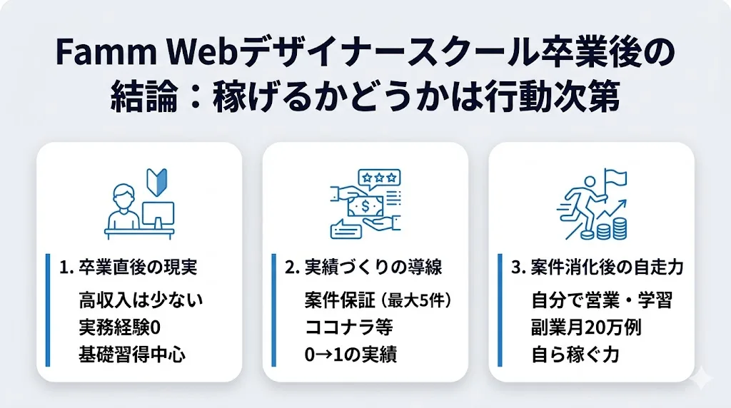 Famm Webデザイナースクール卒業後の結論:稼げるかどうかは行動次第
