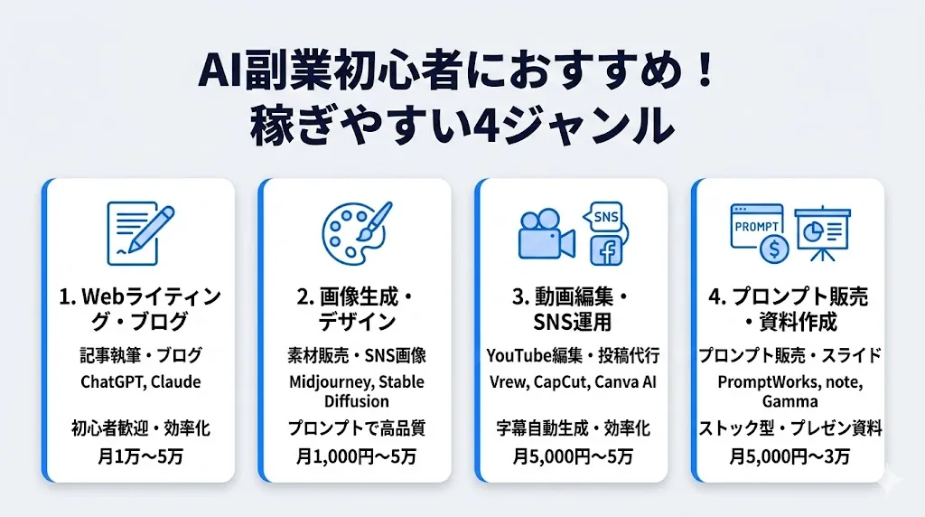AI副業で初心者が稼ぎやすいおすすめジャンル