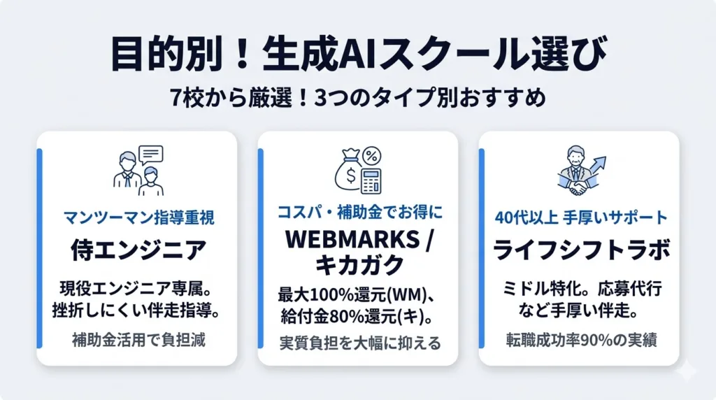 転職に強い生成AIスクールを目的別に選ぶならどれがおすすめ?