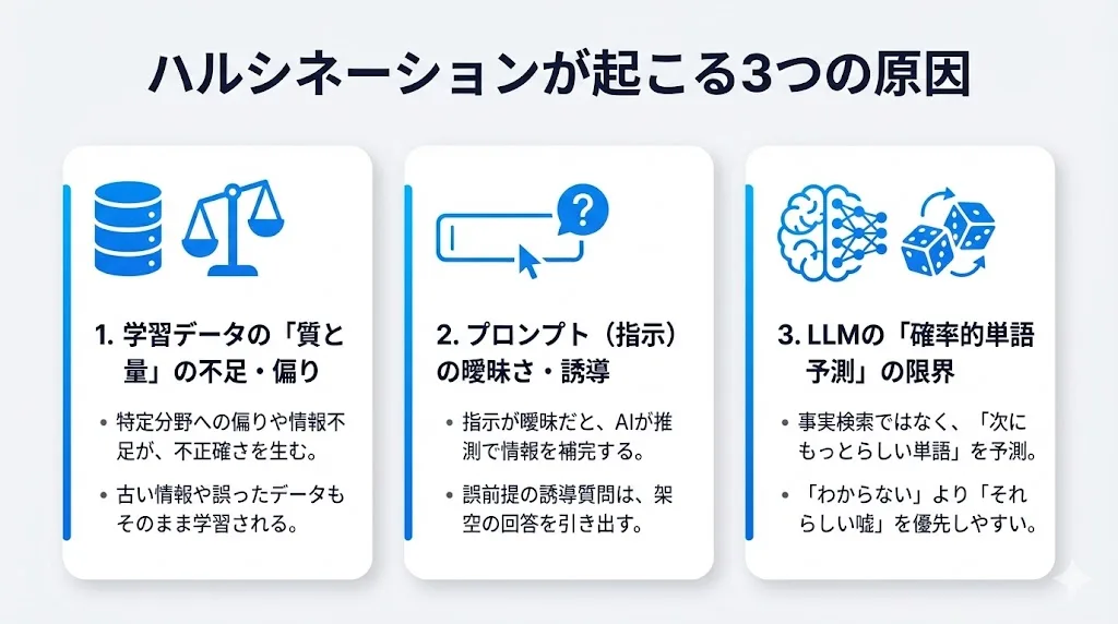 ハルシネーションが起こる3つの原因