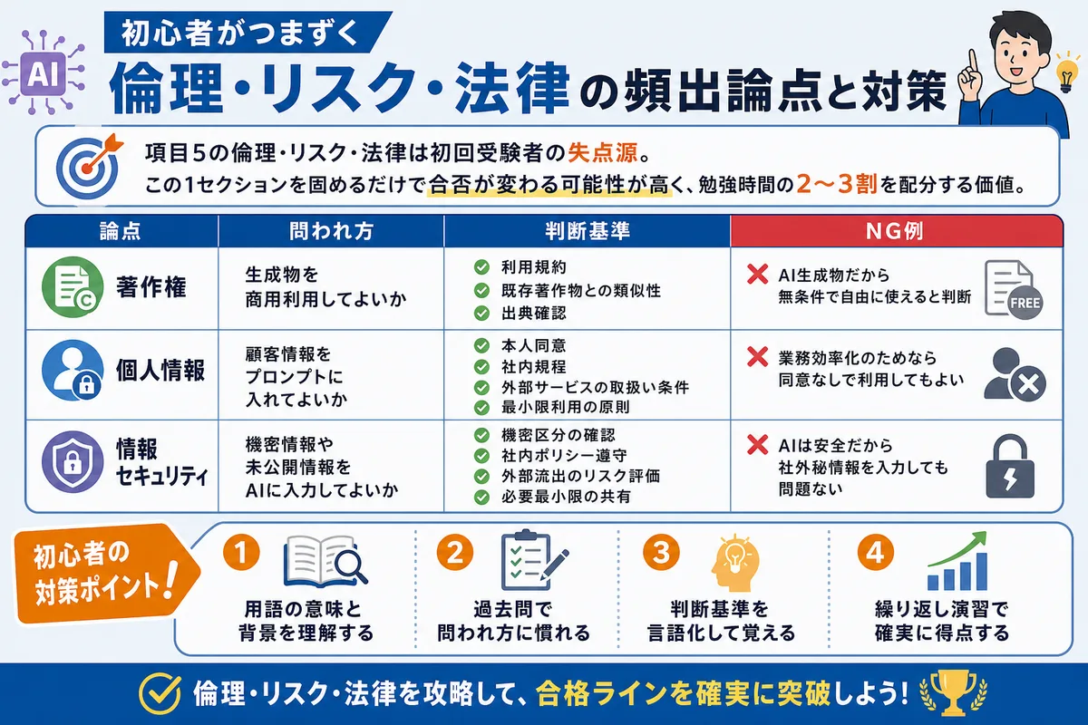 初心者がつまずく「倫理・リスク・法律」の頻出論点と対策