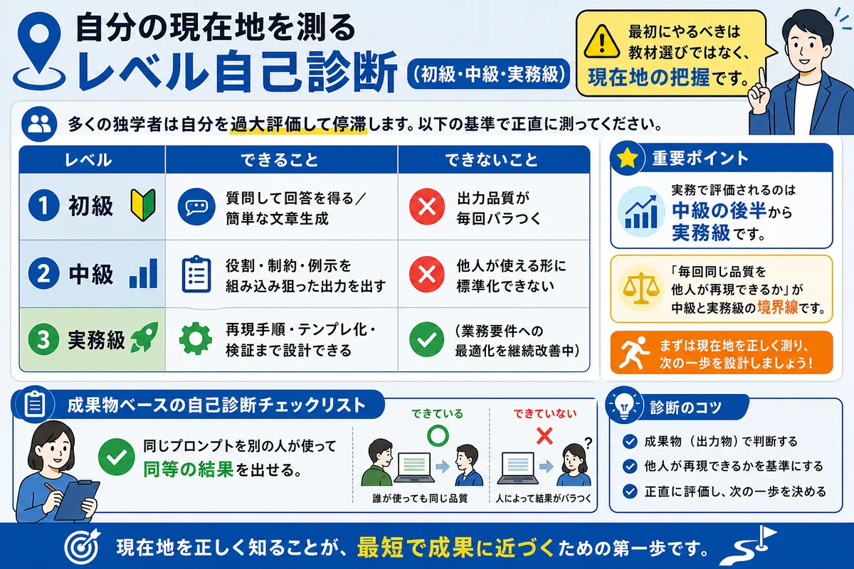 自分の現在地を測るレベル自己診断(初級・中級・実務級)