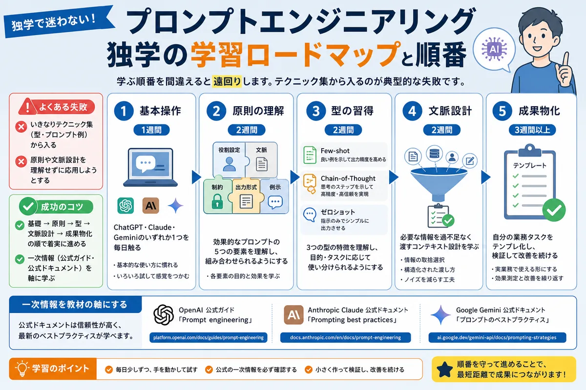 プロンプトエンジニアリング独学の学習ロードマップと順番