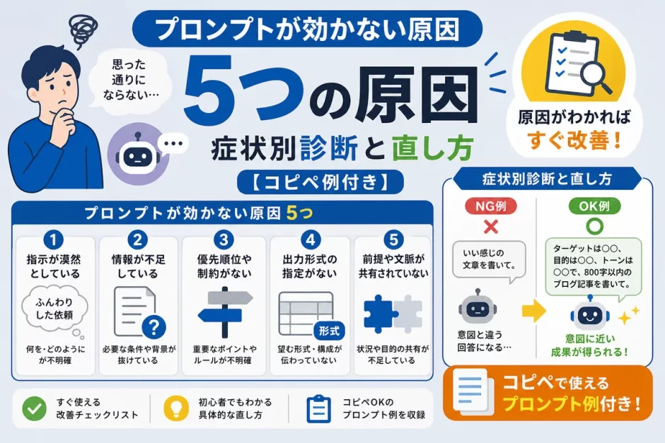 プロンプトが効かない原因5つ｜症状別診断と直し方【コピペ例付き】