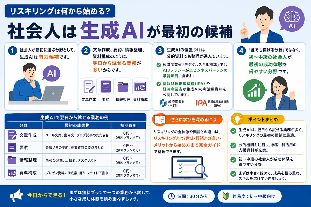 リスキリングは何から始める?社会人は生成AIが最初の候補