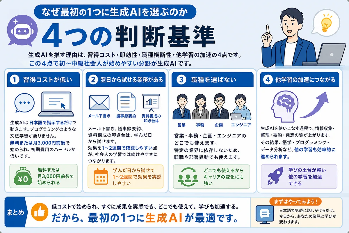 なぜ最初の1つに生成AIを選ぶのか(4つの判断基準)