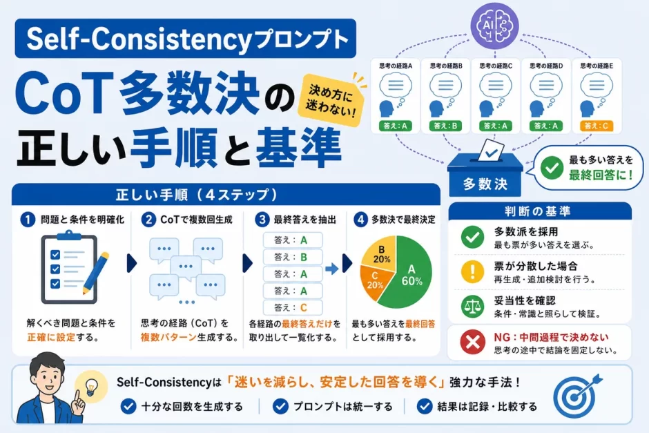 Self-Consistencyプロンプト｜CoT多数決の正しい手順と基準