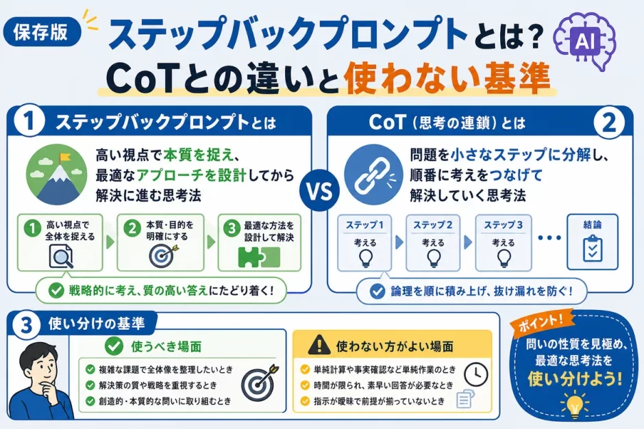 ステップバックプロンプトとは？CoTとの違いと使わない基準【保存版】