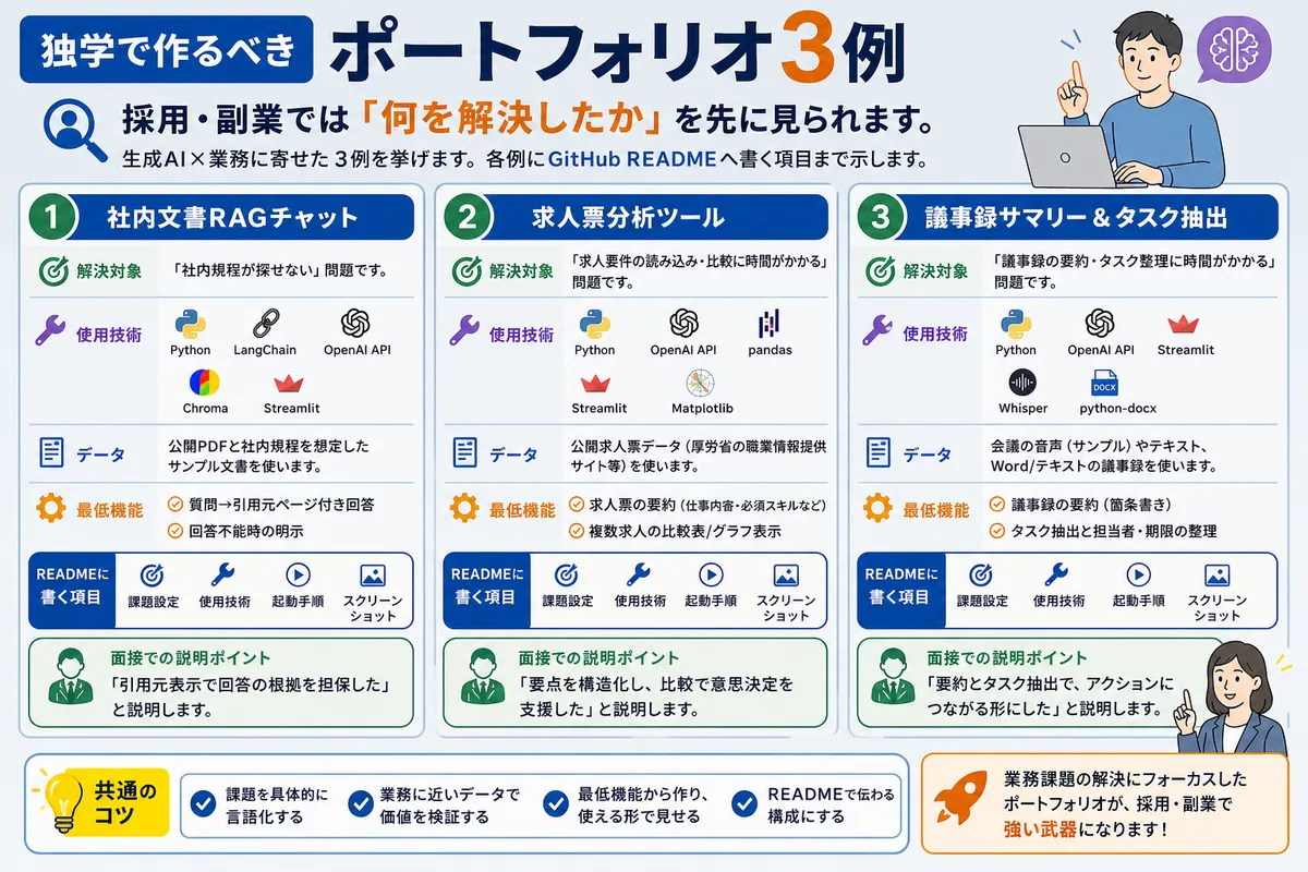 独学で作るべきポートフォリオ3例