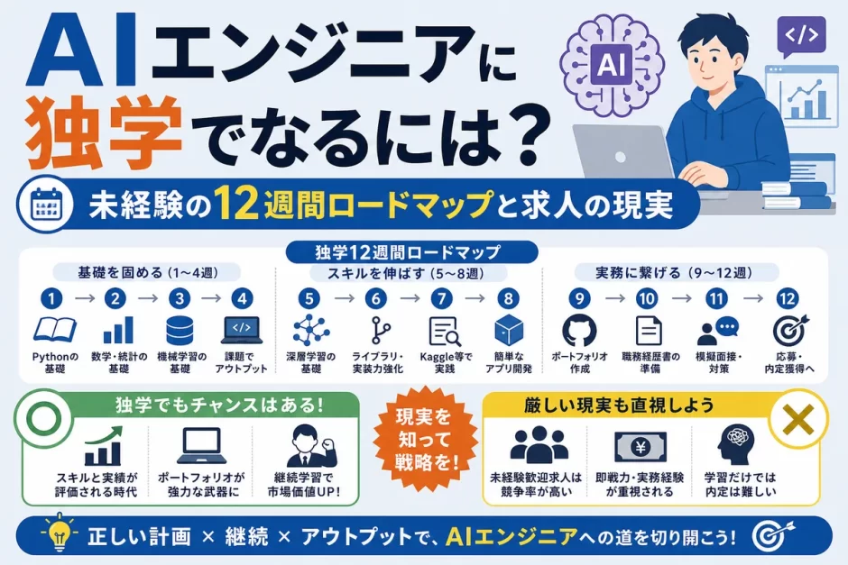 AIエンジニアに独学でなるには？未経験の12週間ロードマップと求人の現実