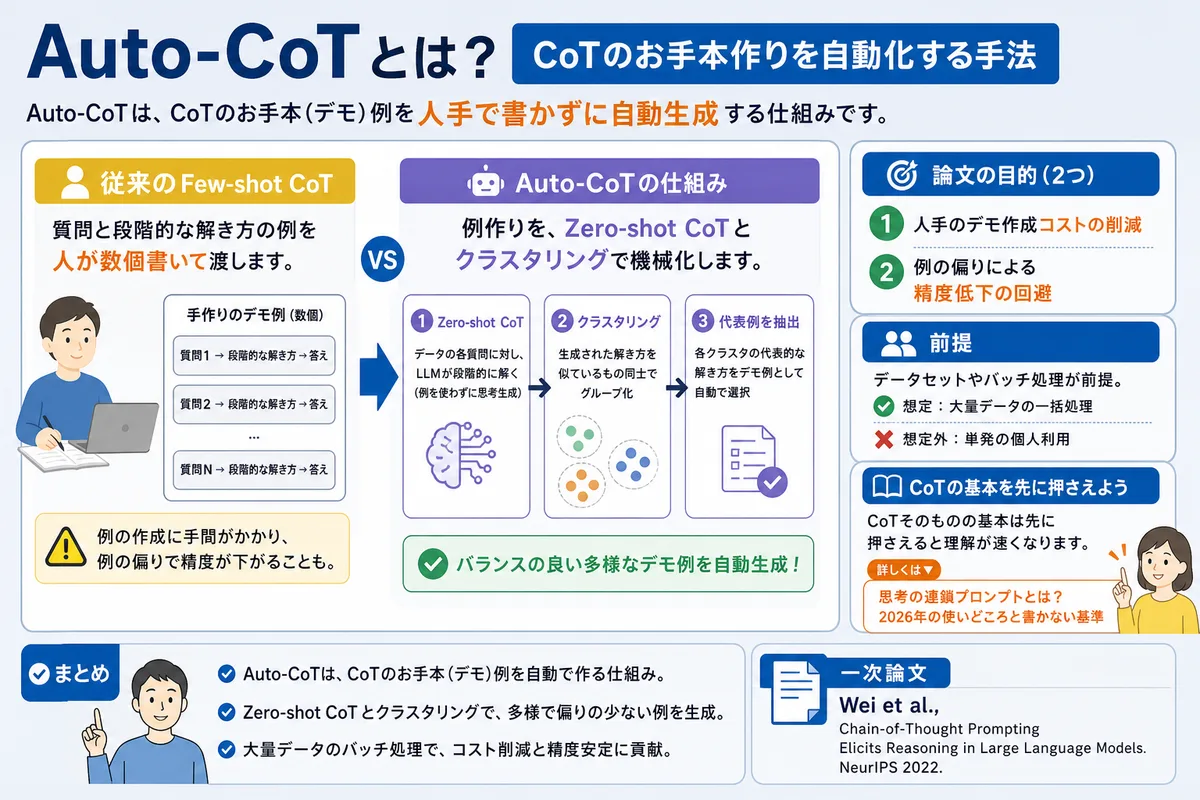 Auto-CoTとは?CoTのお手本作りを自動化する手法