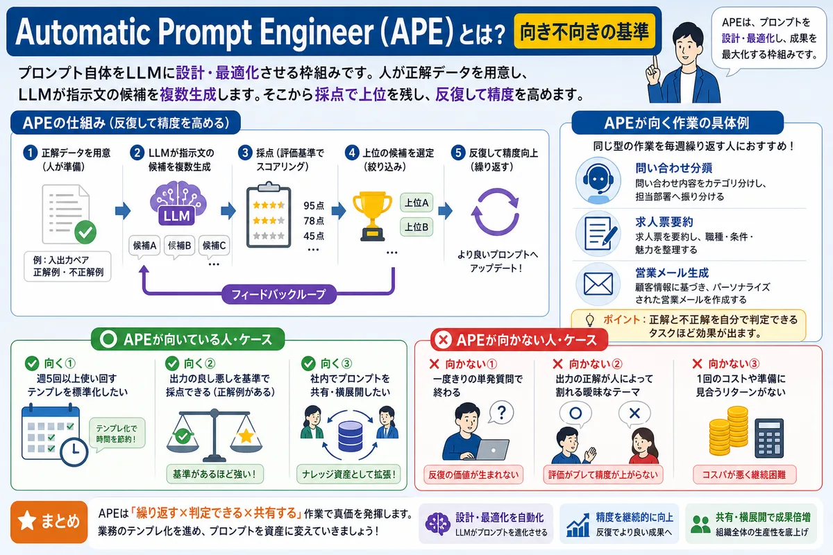 Automatic Prompt Engineer(APE)とは?向き不向きの基準
