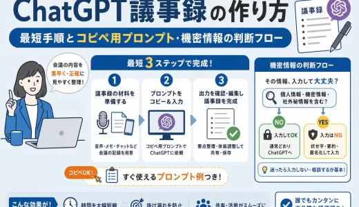 ChatGPT議事録の作り方｜最短手順とコピペ用プロンプト・機密情報の判断フロー