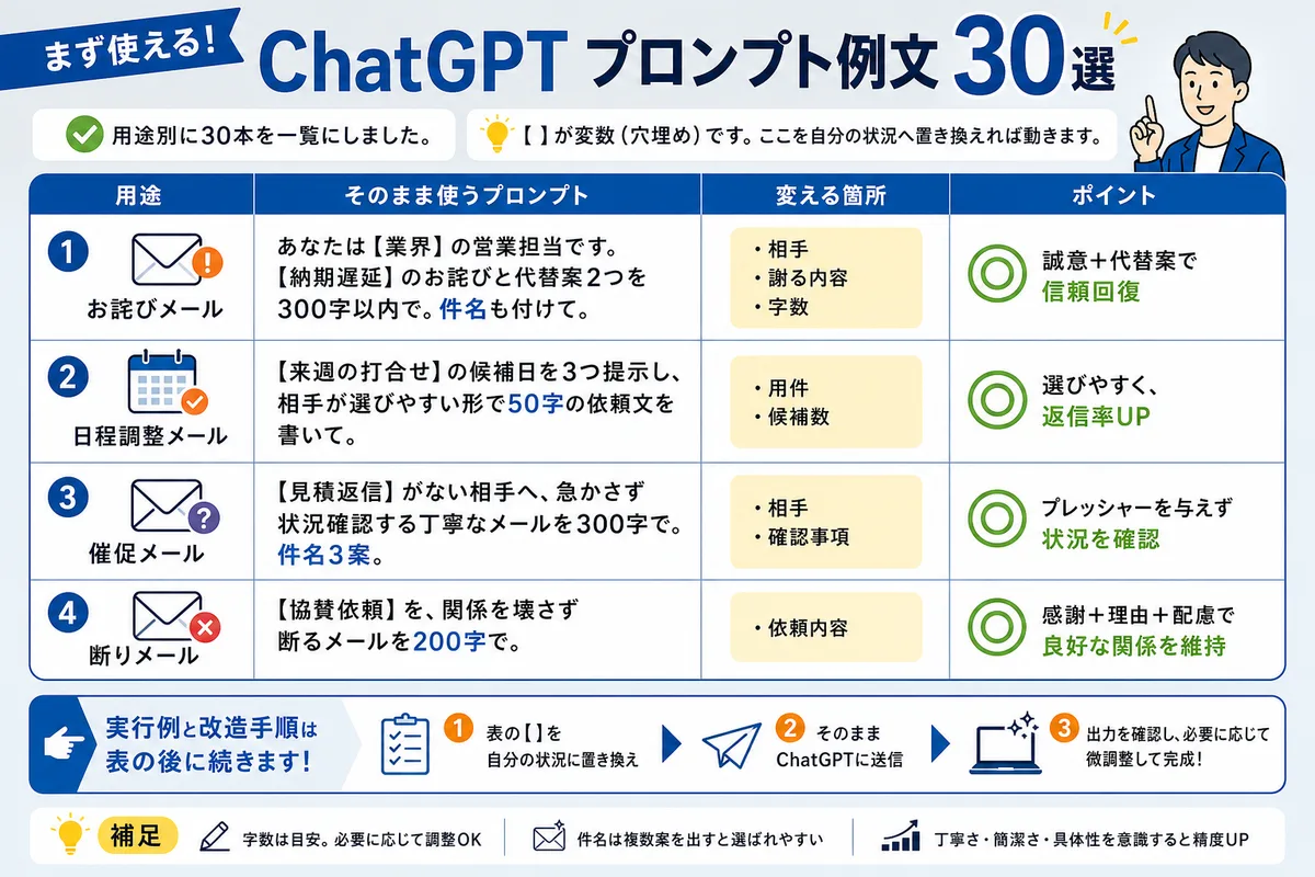 まず使えるChatGPTプロンプト例文30選