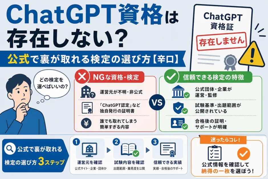 ChatGPT資格は存在しない？公式で裏が取れる検定の選び方【辛口】