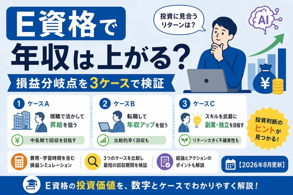 E資格で年収は上がる？損益分岐点を3ケースで検証【2026年8月更新】