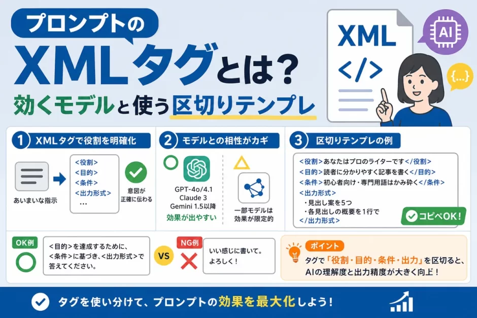 プロンプトのXMLタグとは？効くモデルと使う区切りテンプレ