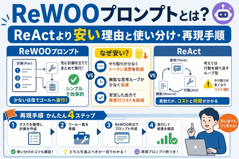 ReWOOプロンプトとは？ReActより安い理由と使い分け・再現手順