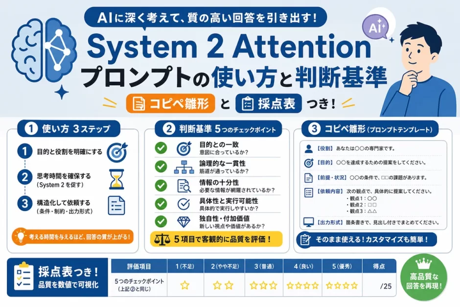 System 2 Attention プロンプトの使い方と判断基準｜コピペ雛形と採点表