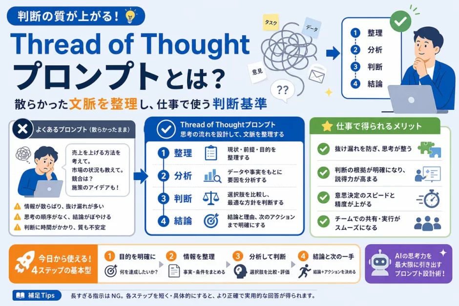 Thread of Thoughtプロンプトとは？散らかった文脈を整理し仕事で使う判断基準