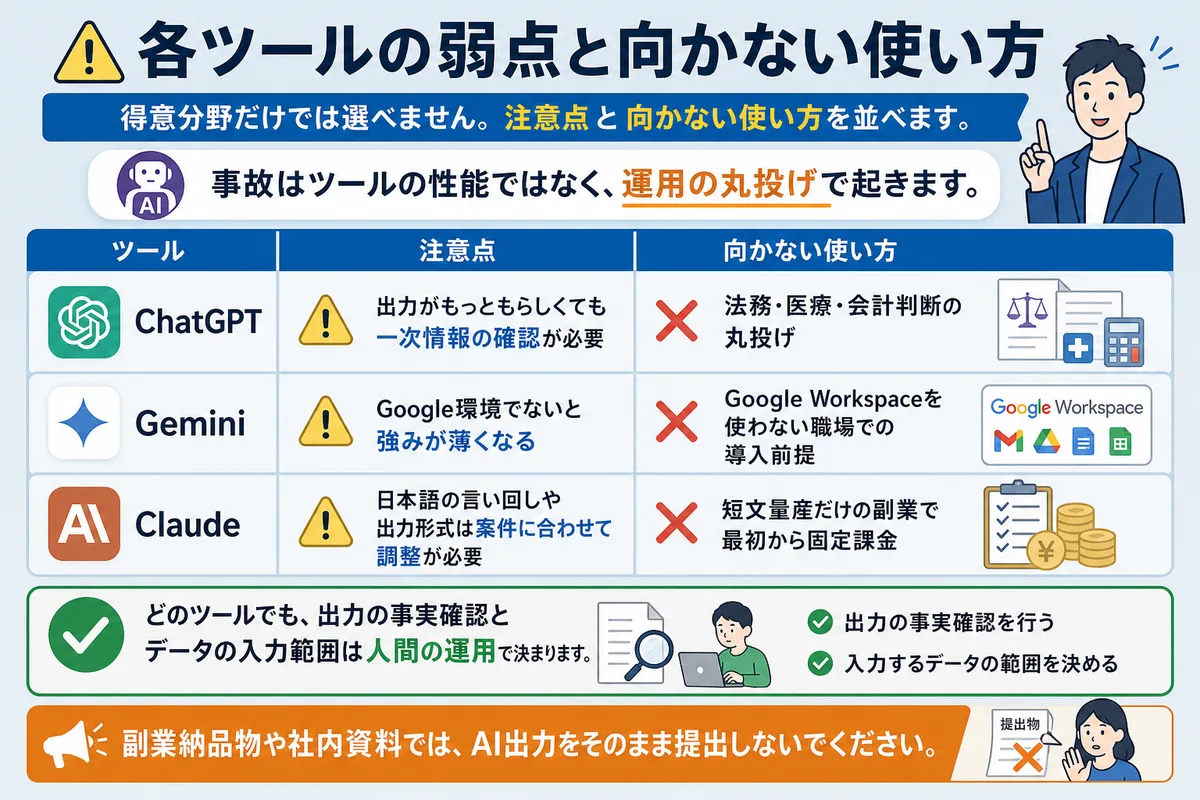 各ツールの弱点と向かない使い方