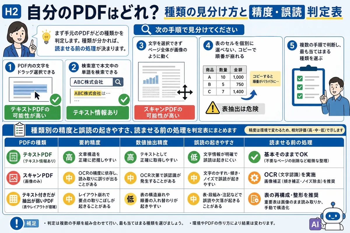 自分のPDFはどれ?種類の見分け方と精度・誤読 判定表