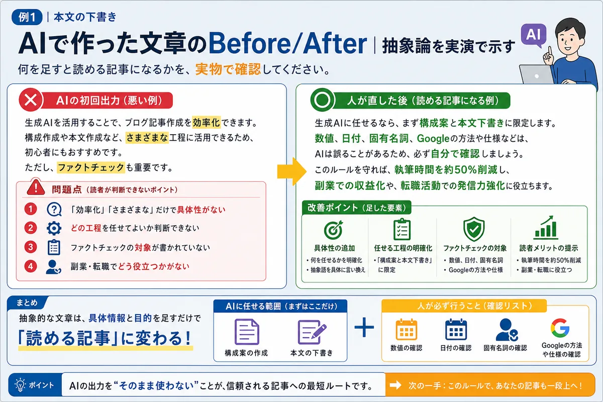 AIで作った文章のBefore/After|抽象論を実演で示す