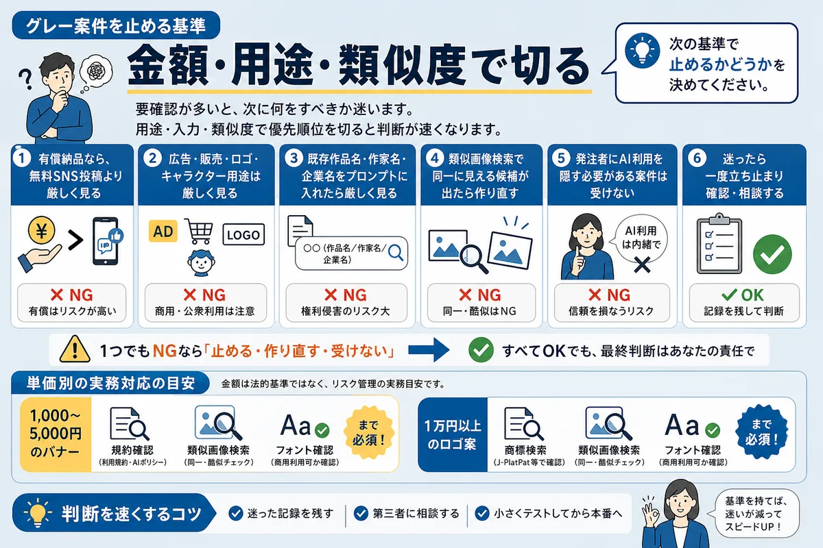 グレー案件を止める基準(金額・用途・類似度で切る)